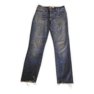 LOFT Curvy Slim Straight Jeans Size 27 / 4 Blue Wash Raw Hem Cropped